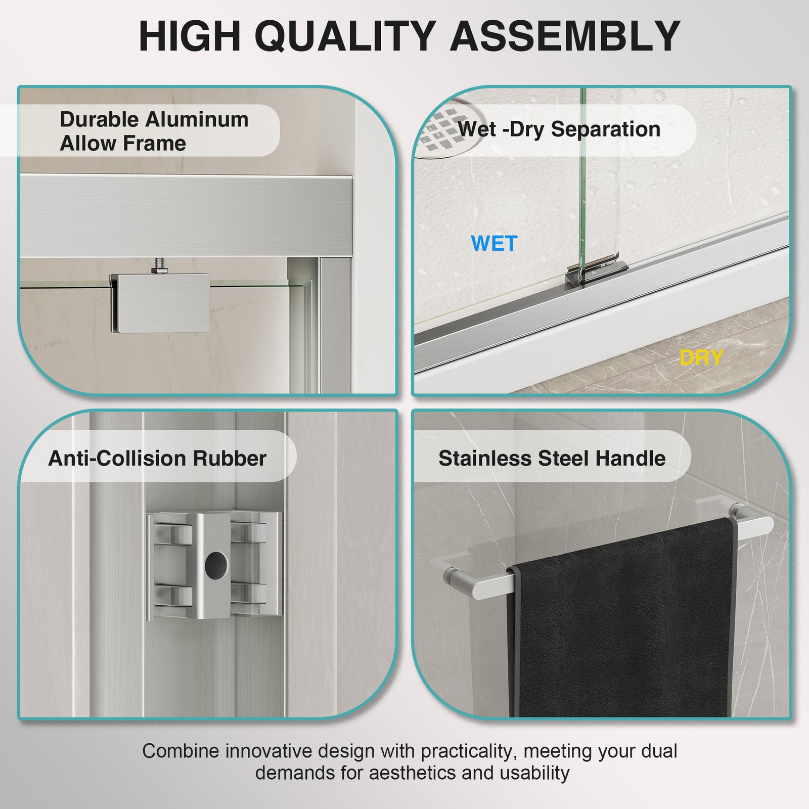 KPUY Double Sliding Glass Shower Door, 76" H, 1/4" Tempered Glass, Brushed Nickel