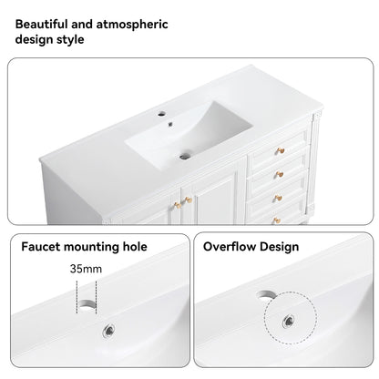 48'' Bathroom Vanity with Top Sink, Bathroom Storage Cabinet with 2 Soft Closing Doors and 3 Drawers, Single Sink Bathroom Vanity. White