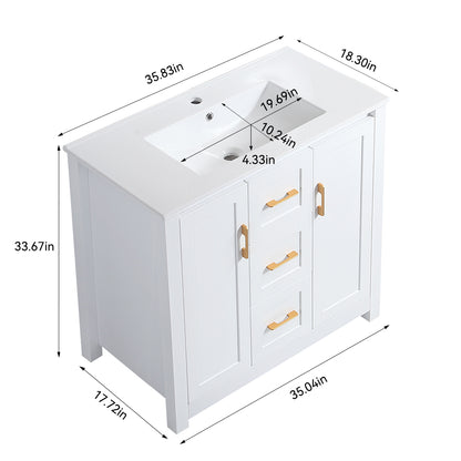 36"White Bathroom Vanity with Single Sink, Combo Cabinet Undermount Sink, Bathroom Storage Cabinet with 2 Doors and 2 Drawer, Soft Closing, Multifunctional Storage