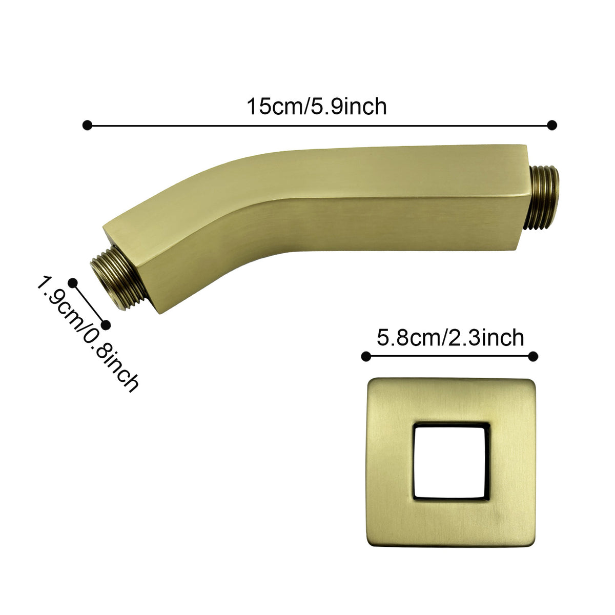 Square Shower Arm with Flange, 1/2 NPT Tapered Threads, Rain Shower Head Arm, Wall Mount Shower Extension Arm