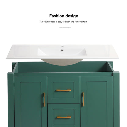 36"Green Bathroom Vanity with Single Sink, Combo Cabinet Undermount Sink, Bathroom Storage Cabinet with 2 Doors and 2 Drawer, Soft Closing, Multifunctional Storage