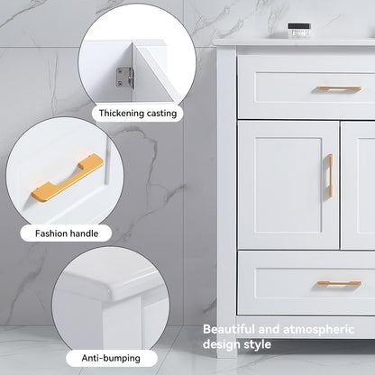 48" White Bathroom Vanity with Ceramic Sink Combo, Abundant Storage Cabinet -4 Soft close doors and 4 drawers