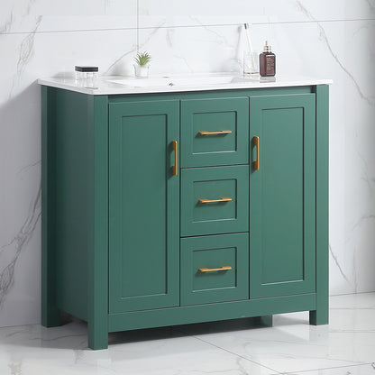 36"Green Bathroom Vanity with Single Sink, Combo Cabinet Undermount Sink, Bathroom Storage Cabinet with 2 Doors and 2 Drawer, Soft Closing, Multifunctional Storage