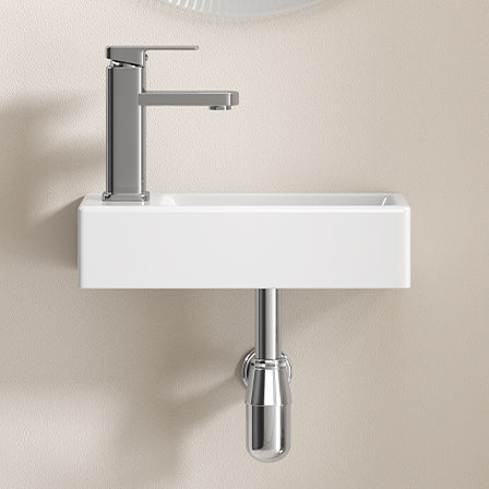 KPUY 14.5" Wall-Mounted Small Bathroom Sink Set | Porcelain Basin + Faucet & Drain | Space-Saving Design