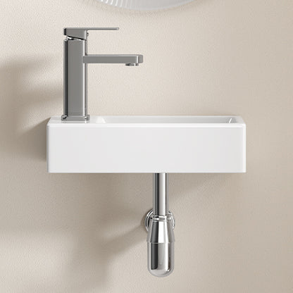 KPUY 14.5" Wall-Mounted Small Bathroom Sink Set | Porcelain Basin + Faucet & Drain | Space-Saving Design