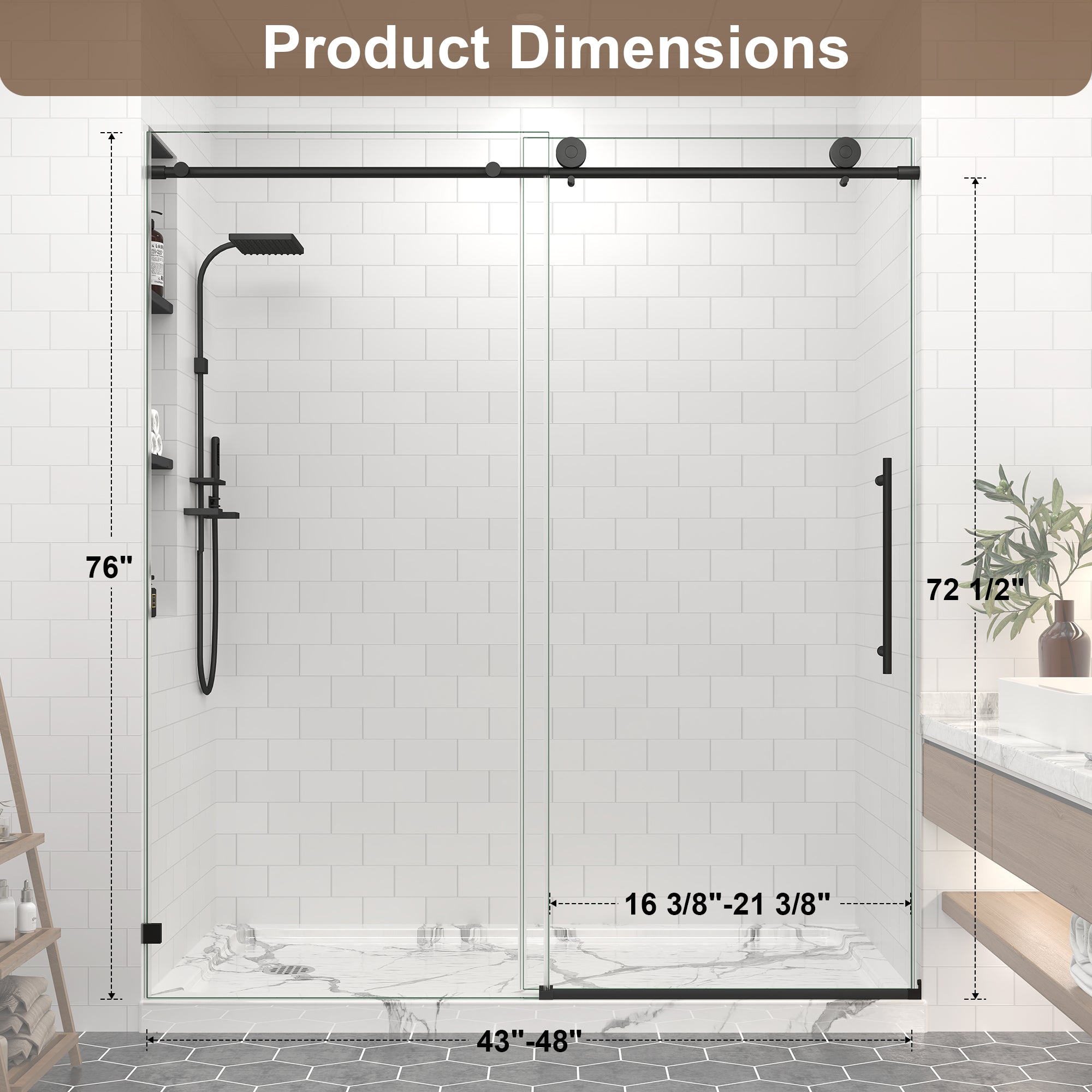 55-65 in. W x 76 in. H Frameless Sliding Shower Door, 5/16 in. Clear Glass