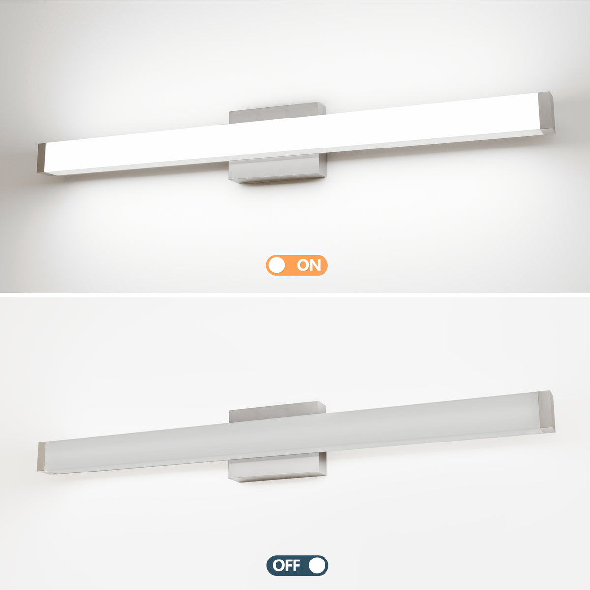 Bathroom Vanity Light Brushed Nickel Square LED 33inch 18W 6000K Cool White Light Wall Bar Lighting Fixtures Over Mirror