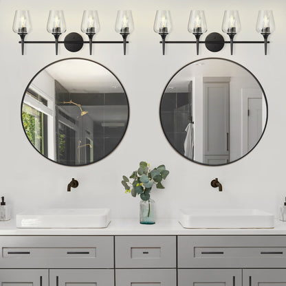Modern Gold Vanity Lighting Fixture, 4 Light Over Mirror, Wall Lamp with Clear Glass for Bathroom, Hallway, Bedroom with E26 Socket