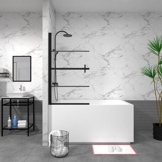KPUY Goodyo Bathtub Screen Panel Shower Door 180° Pivot, Black