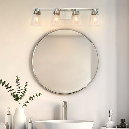 Modern Gold Vanity Lighting Fixture, 4 Light Over Mirror, Wall Lamp with Clear Glass for Bathroom, Hallway, Bedroom with E26 Socket