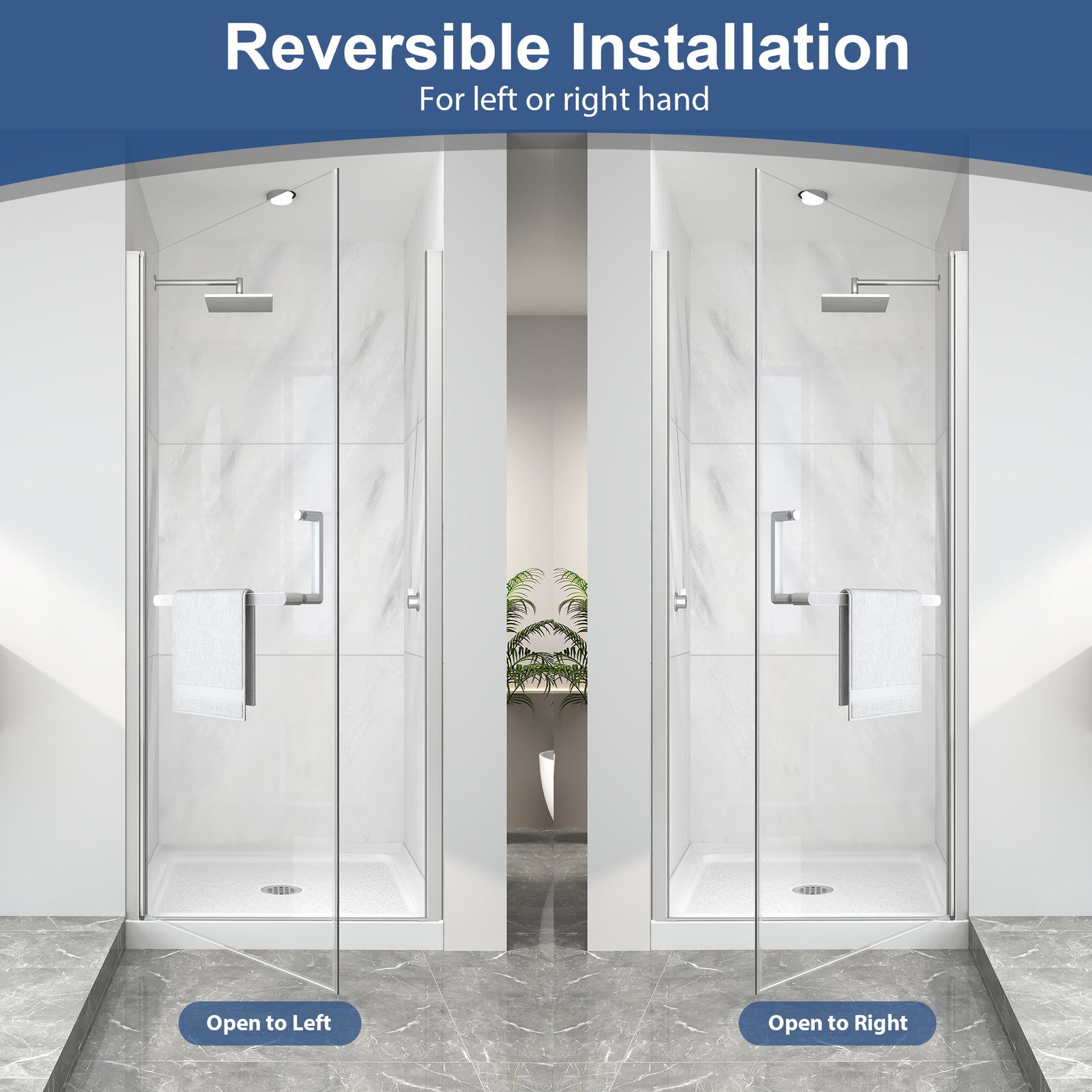 Brushed Nickel Pivot Shower Door, 28–30 in. W x 72 in. H, Frameless Single Swing Glass Shower Door, Model S9301B