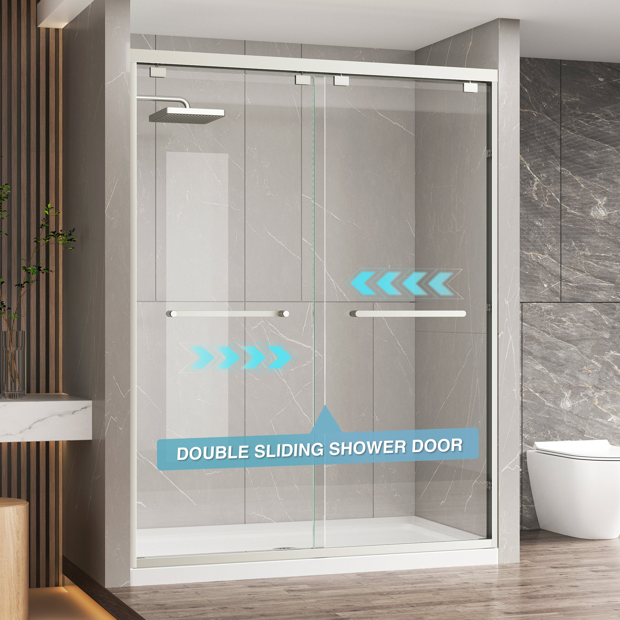 Brushed Nickel Double Sliding Shower Door, Semi-Frameless, 43–48 in. W x 76 in. H, Model S0102