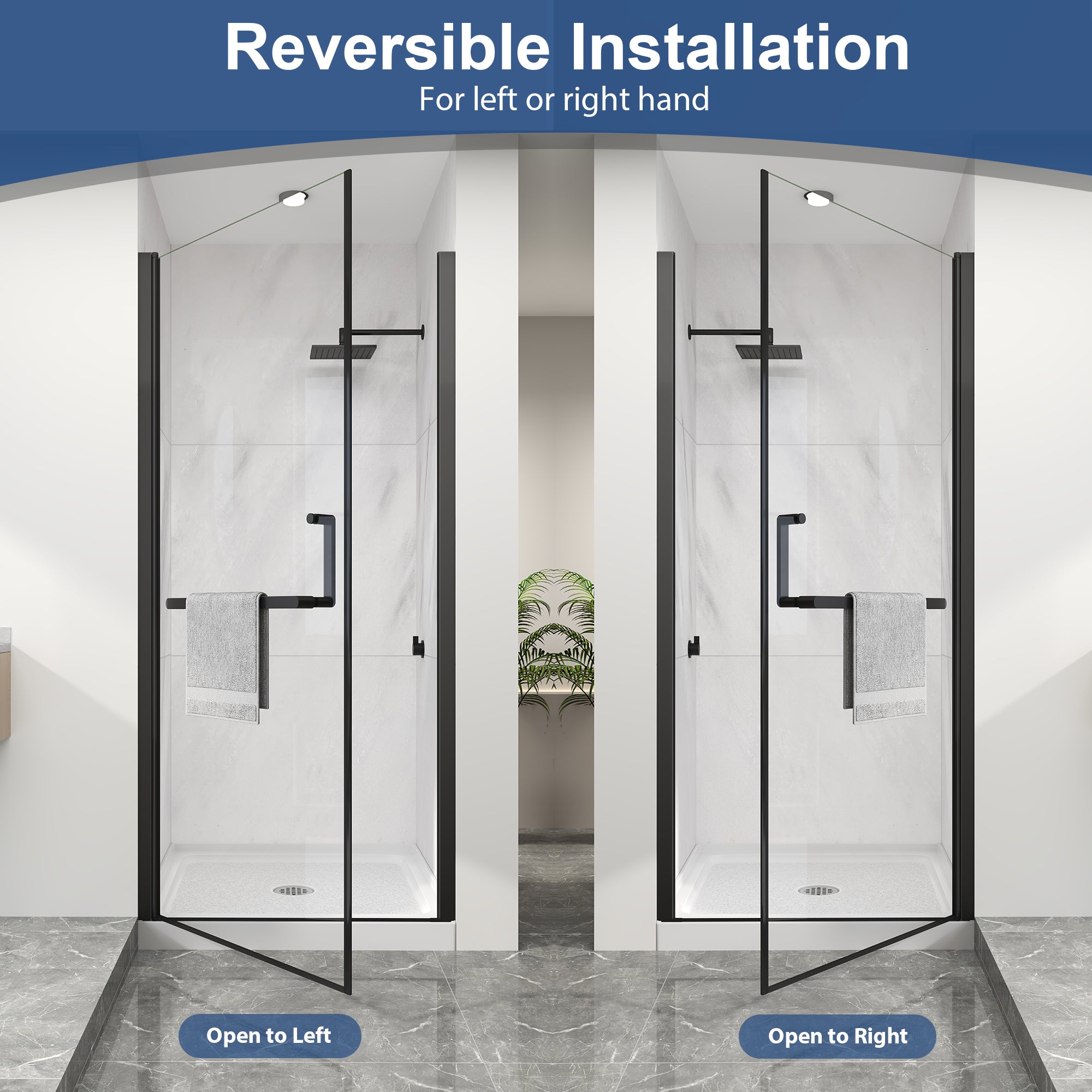 KPUY Frameless Pivot Shower Door, 1/4" Tempered Glass, Matte Black, Multiple Sizes x 72" H