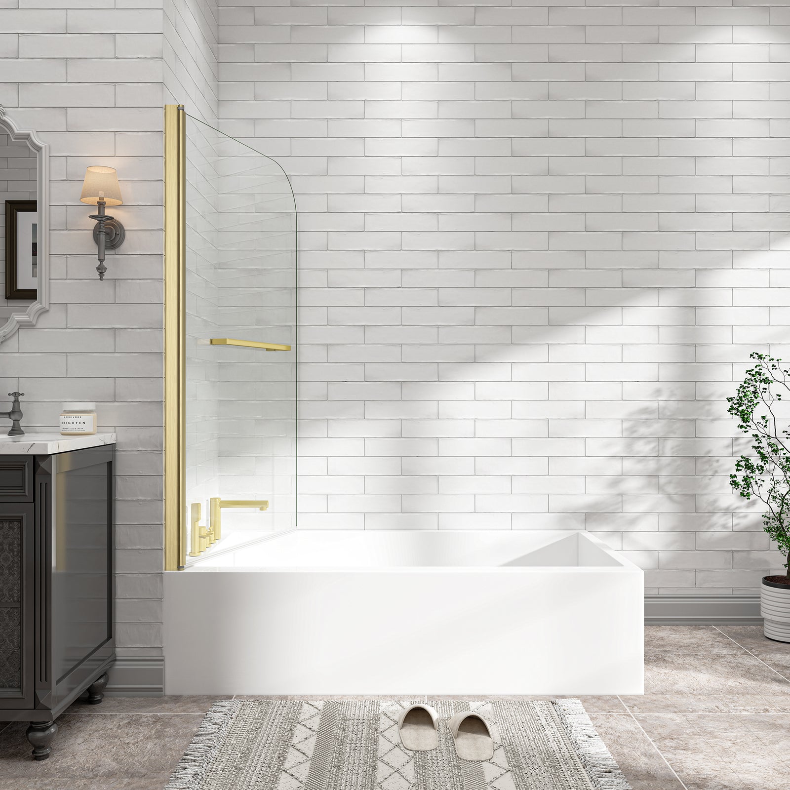 KPUY 32" x 55" Frameless Bathtub Screen | 180° Pivot Shower Door | Reversible