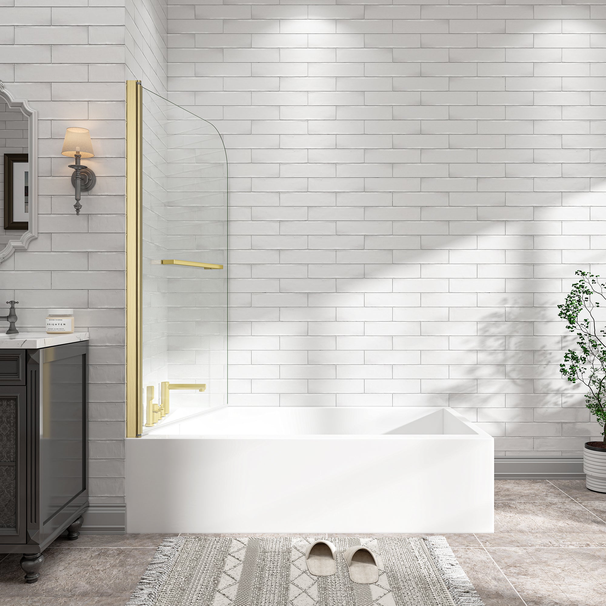 KPUY 32" x 55" Frameless Bathtub Screen | 180° Pivot Shower Door | Reversible