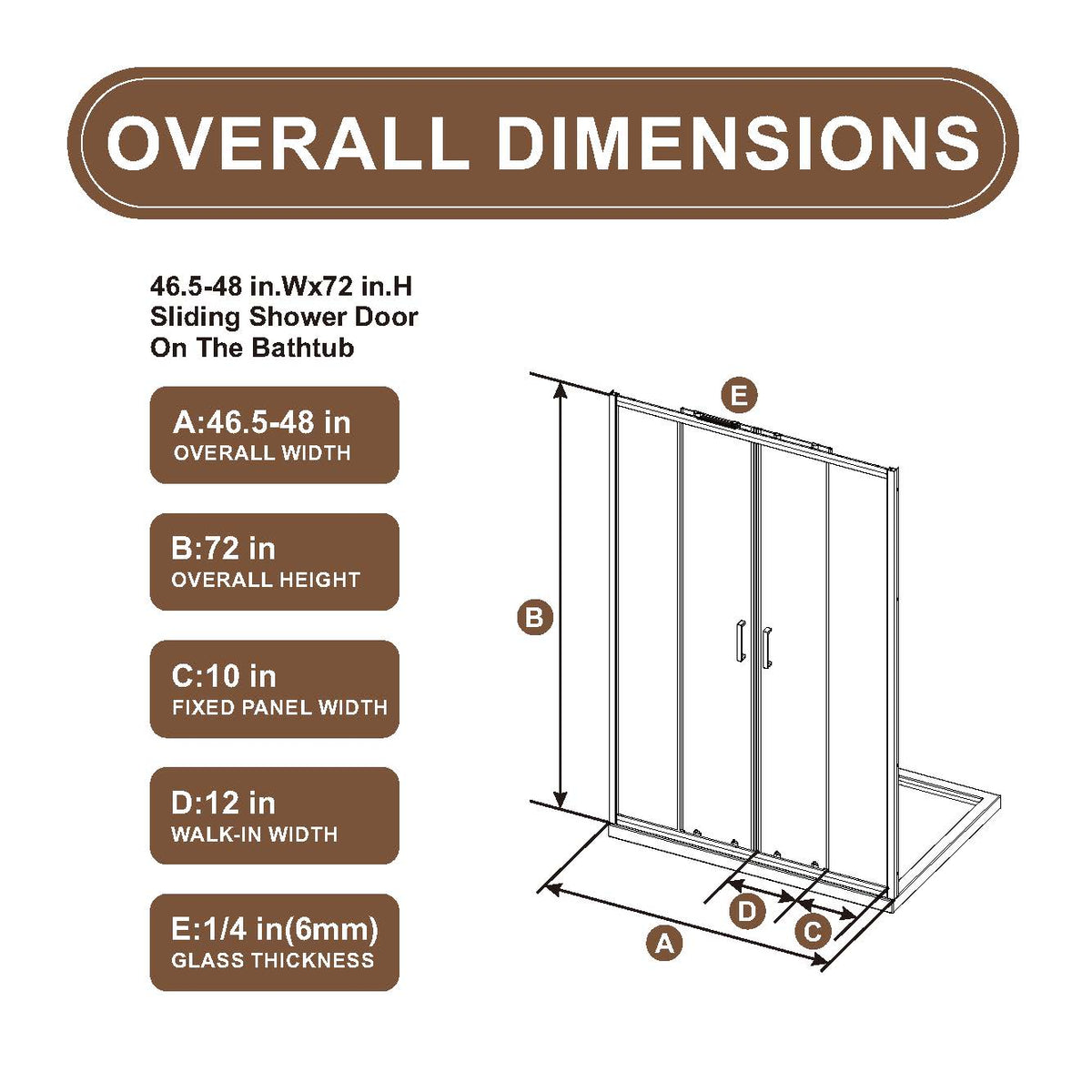 Framed Shower Sliding Door 48"&60"x72", 4-Panel Center Opening Double Sliding Shower Door, 1/4" (6mm) Tempered Glass, Aluminum Frame with Stainless Steel Handles & Smooth Double Rollers, Black