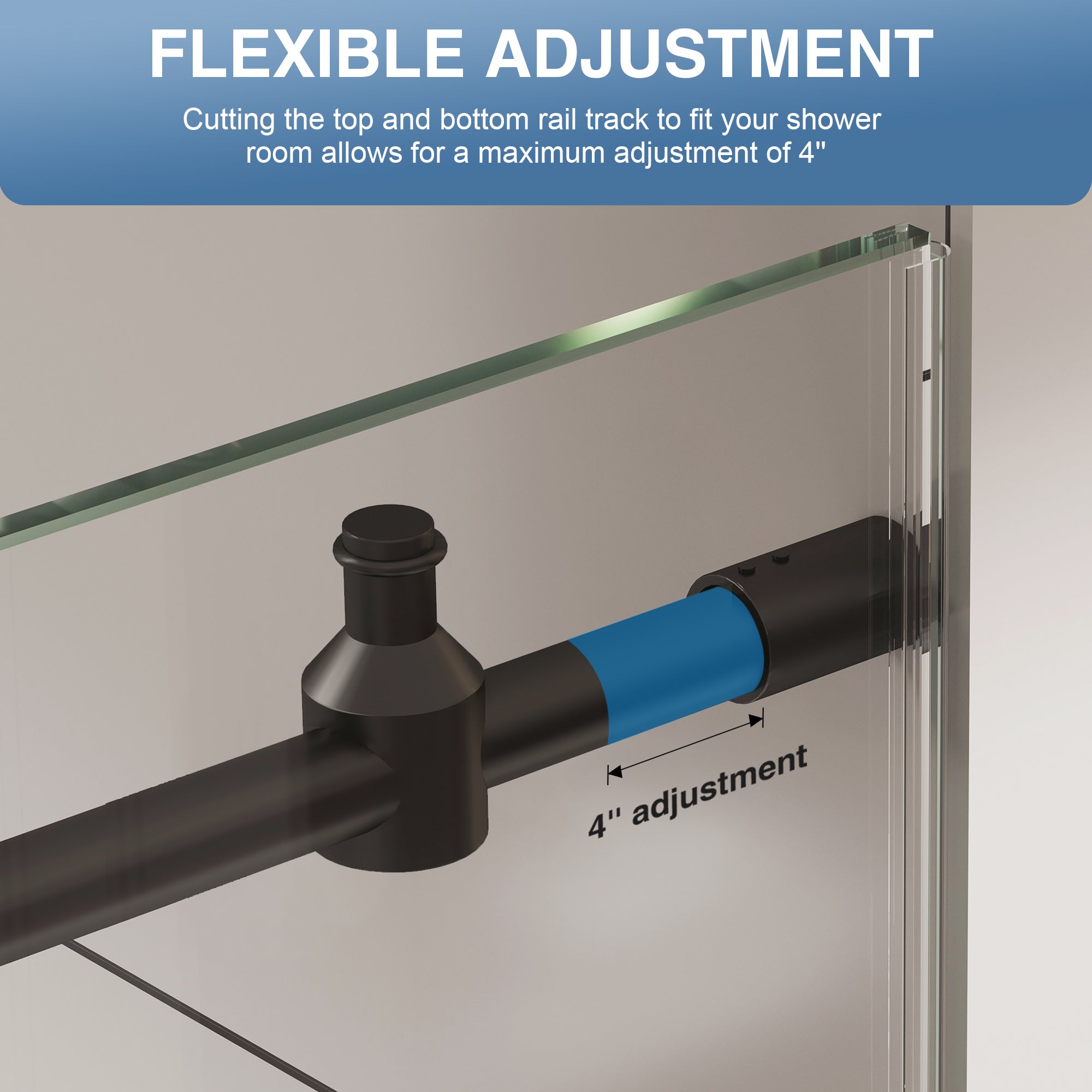 Matte Black Sliding Shower Door, Semi-Frameless, 55–60 in. W x 76 in. H, Model S9811B