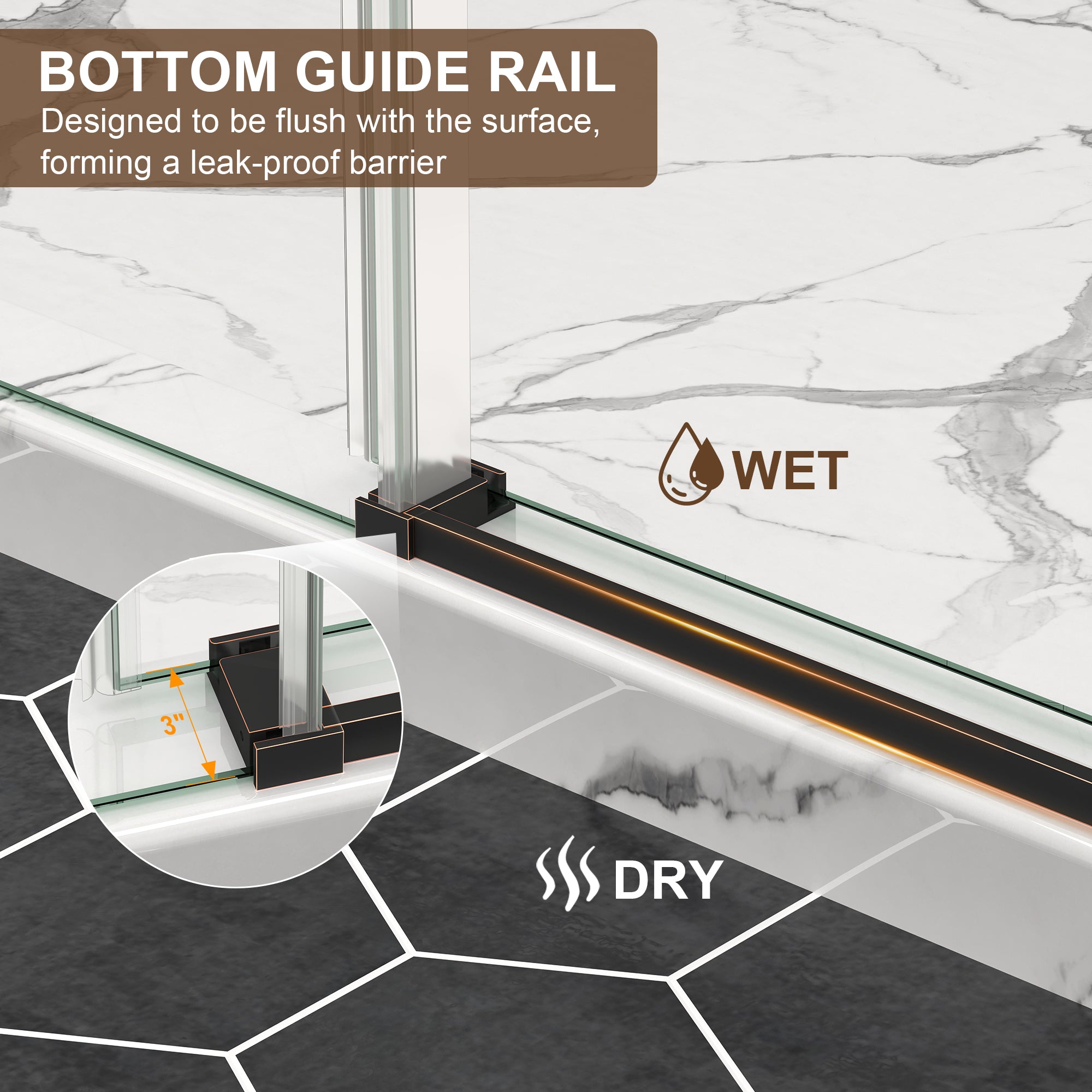 55–60, 61–65 & 67–72 in. W x 76 in. H Frameless Sliding Shower Door, 5/16 in. Clear Glass – Oil Rubbed Bronze
