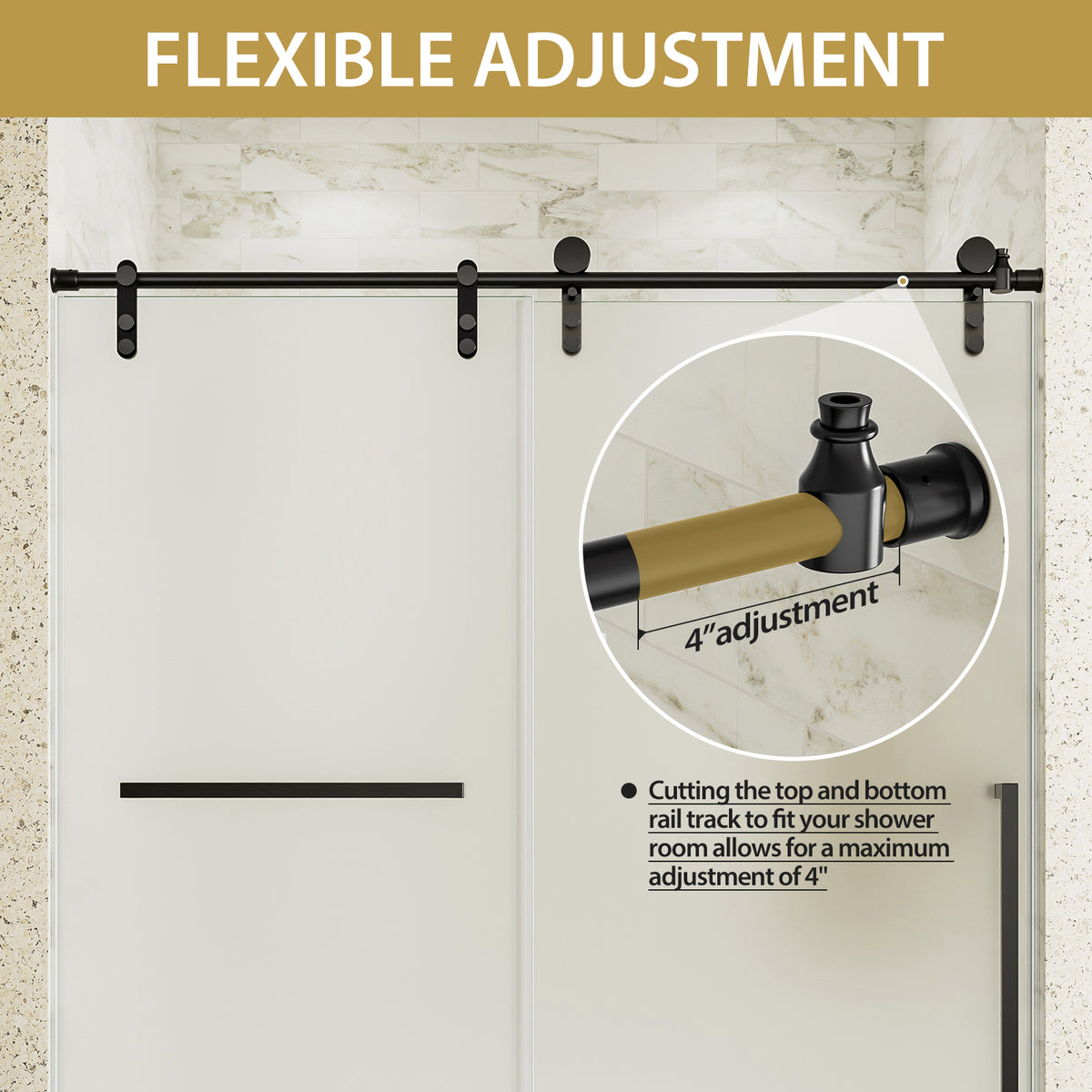 56"-60" W x 75" H Frameless Sliding Shower Door, Matte Black Shower Screen, 5/16" (8mm) Frosted Ultra-Clear Nano-Coated Tempered Glass