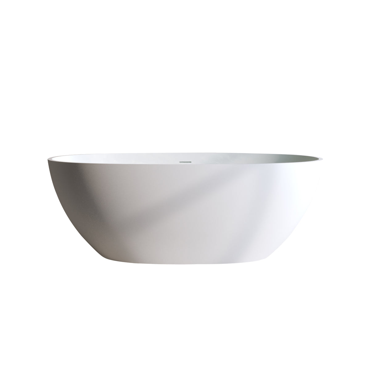 Solid Surface Matte Tub, Solid Surface Soaking Tub, Stone Resin Freestanding Bathtub, Thick Edge Stand Alone Tubs with Overflow, Pop-up Drain, Matte White