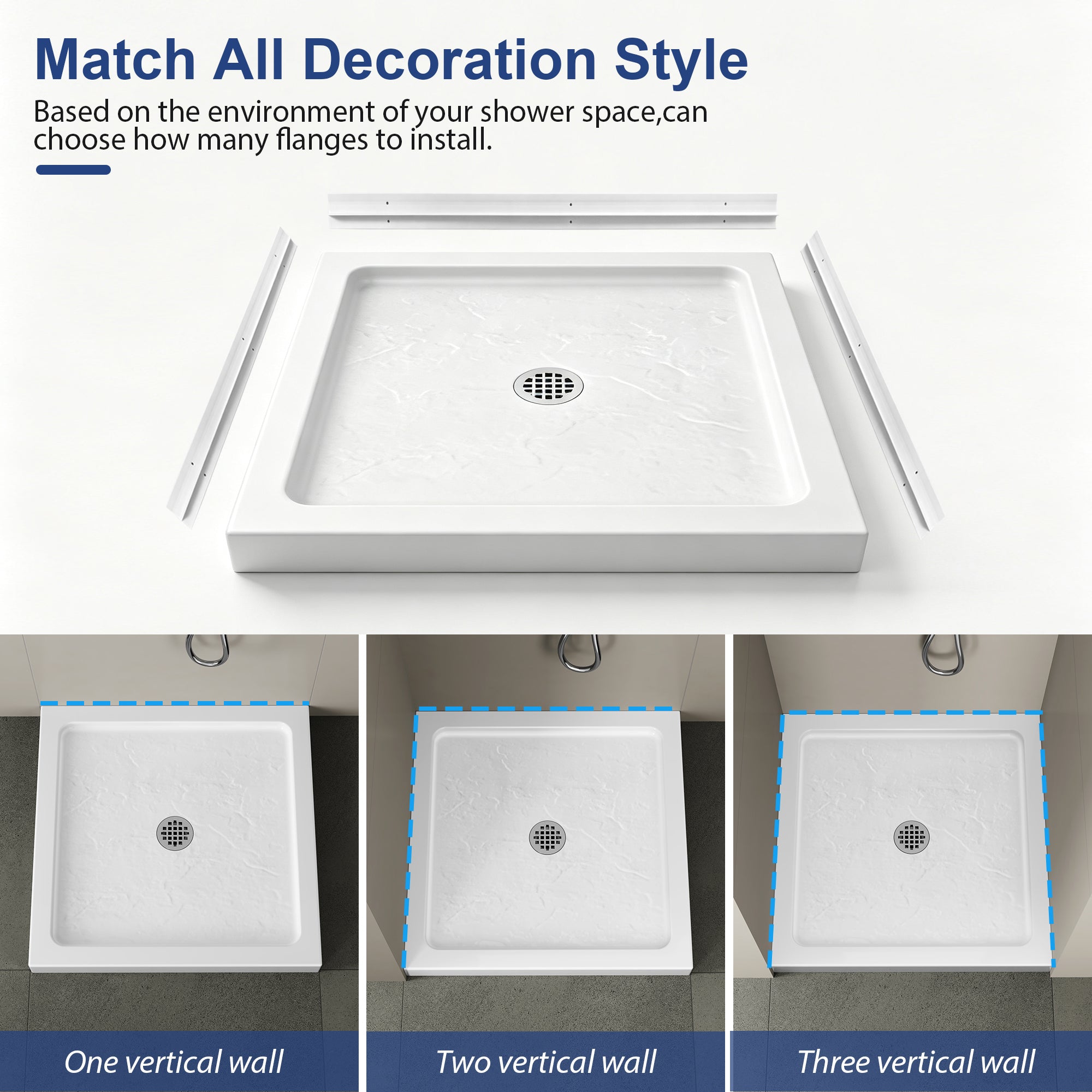 White Square Shower Base Series – 32 x 32 & 36 x 36 Inch