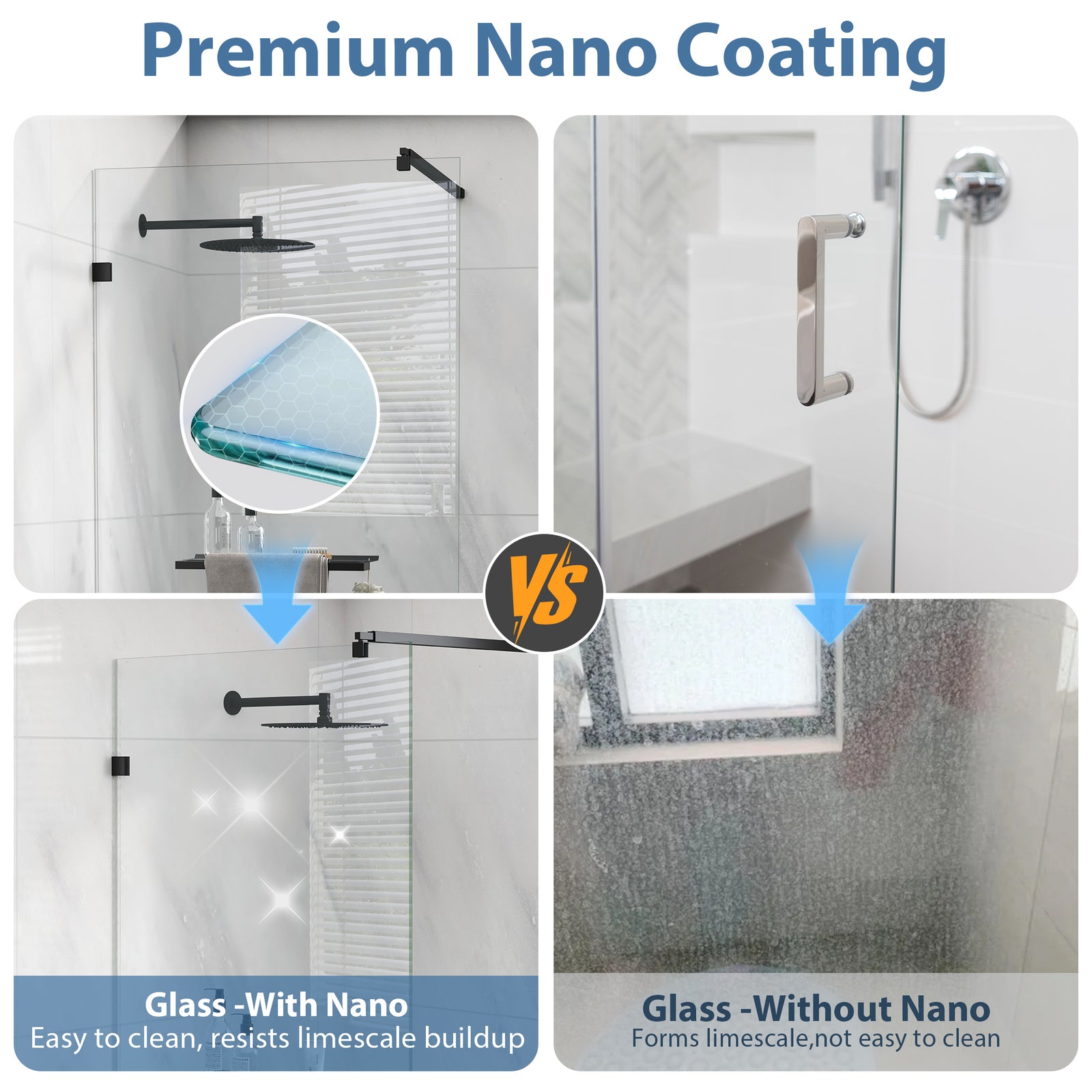 Matte Black Fixed Glass Shower Panel, 36 in. W x 76 in. H, Frameless Shower Screen, Model S97A