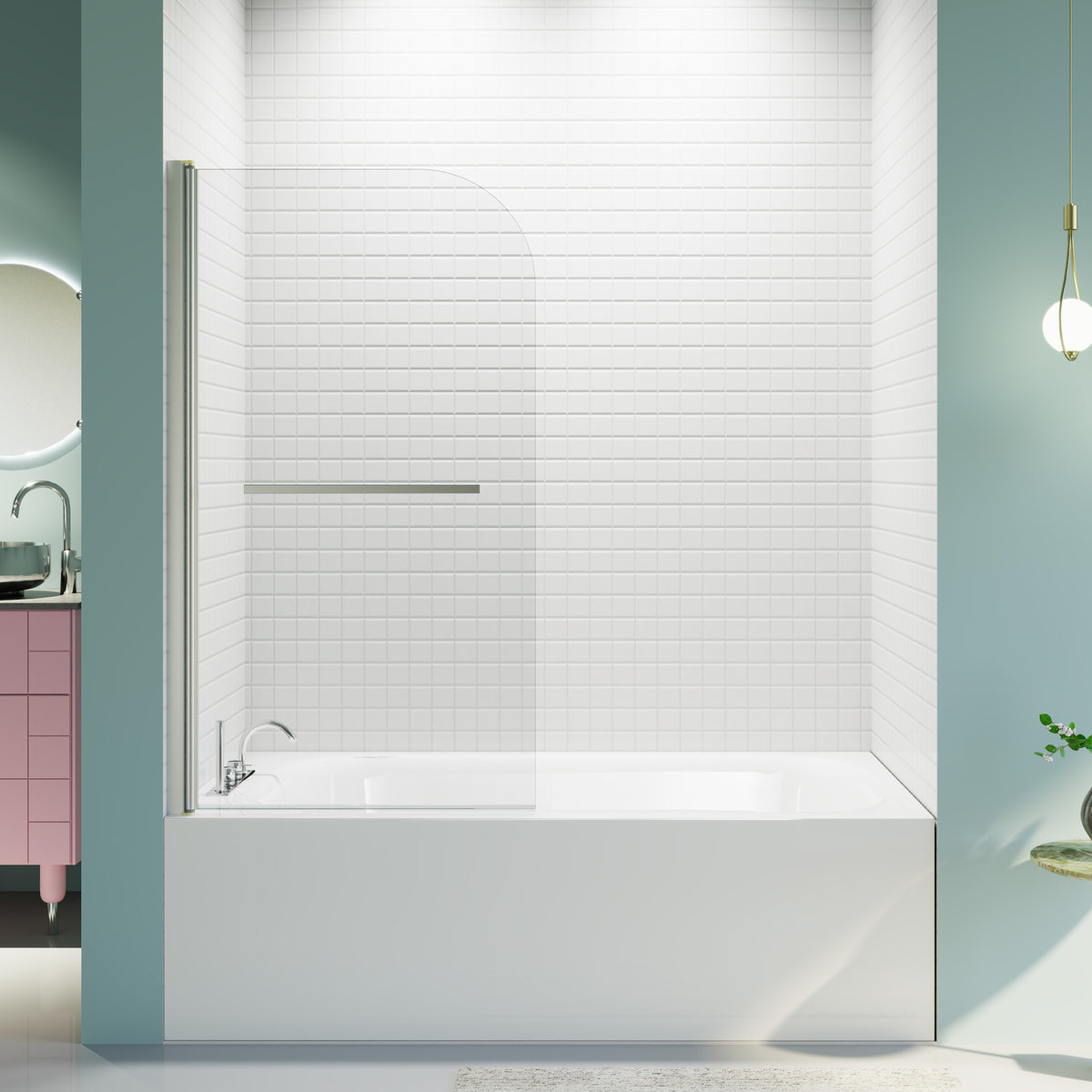 31 in. W * 55 in. H Frameless Shower Doors for Bathtub, 1/4" (6mm) Thick SGCC Tempered Glass Door, Pivot Shower Door Panel for Bathroom, Chrome