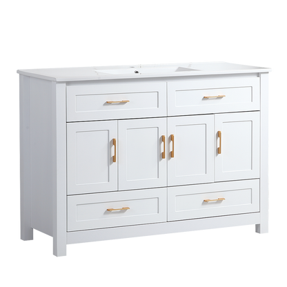 48" White Bathroom Vanity with Ceramic Sink Combo, Abundant Storage Cabinet -4 Soft close doors and 4 drawers