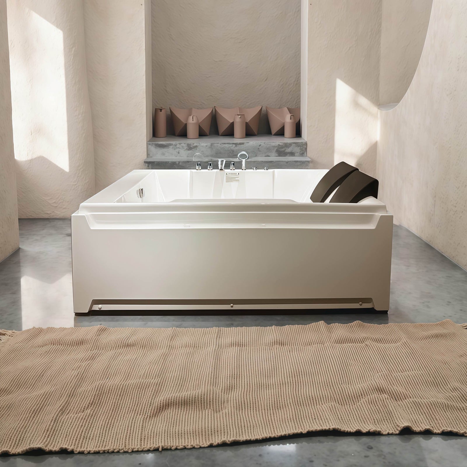 KPUY 73 Inch 2-Person Whirlpool Jetted Bathtub | Hydro Massage & LED Lights | Left Drain