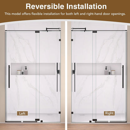 44-48" W x 74" H Pivot Swing Shower Door, Pivot Semi-Frameless Glass Shower Door with 1/4"(6mm) Clear SGCC Tempered Glass, Stainless Steel Frame, Matte Black