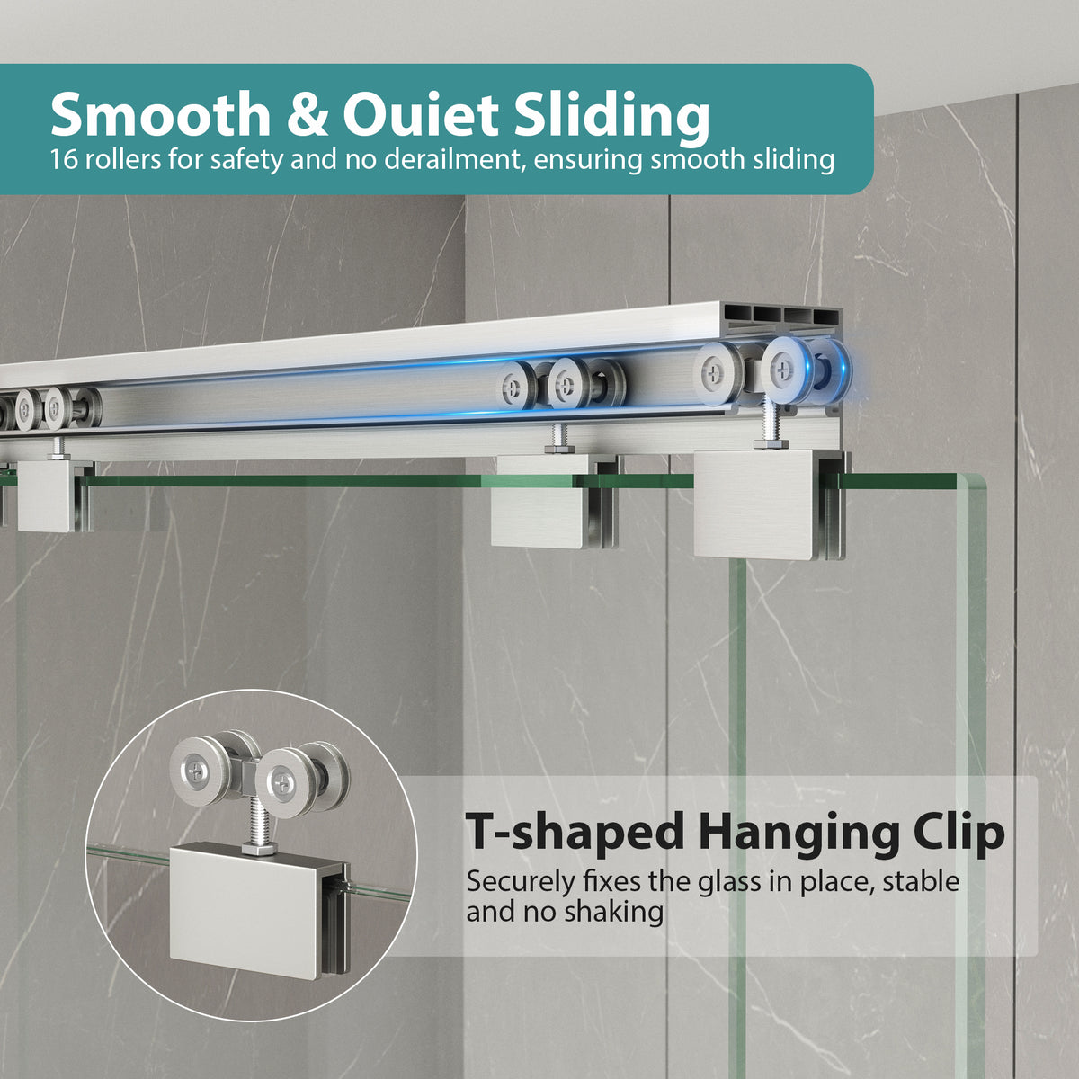 KPUY Double Sliding Glass Shower Door, 76" H, 1/4" Tempered Glass, Brushed Nickel
