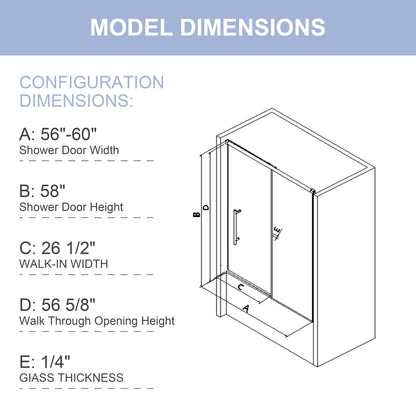 KPUY S0211 Bathtub Shower Door, 56-60" W x 58" H Sliding Shower Door for Bathtub, 1/4" (6mm) Thick Tempered Clear Glass with Explosion-Proof Film Nano Coating in Matte Black Finish