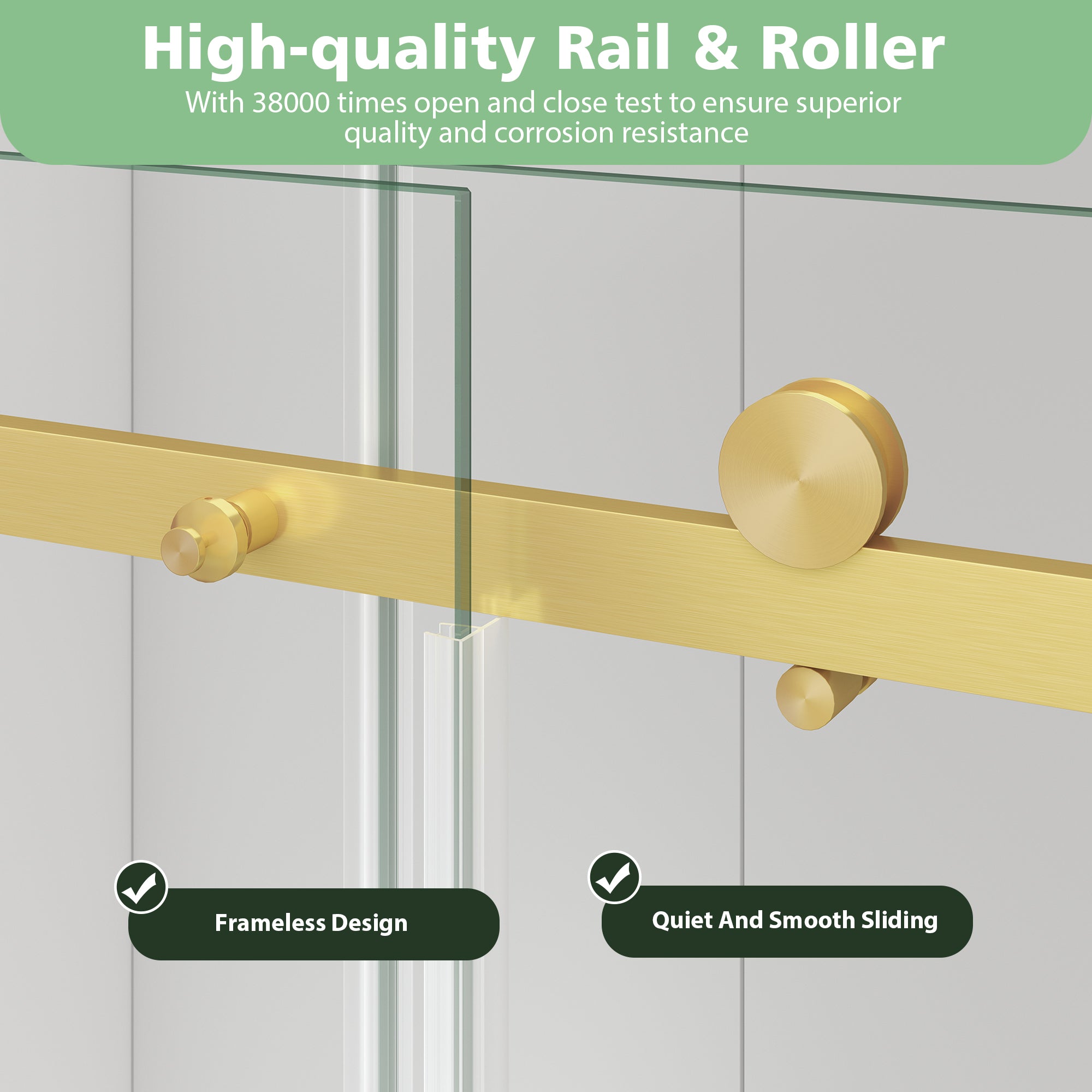 Brushed Gold Frameless Shower Door, 49–54 in. W x 76 in. H, Sliding Glass Shower Door, Model S9711B