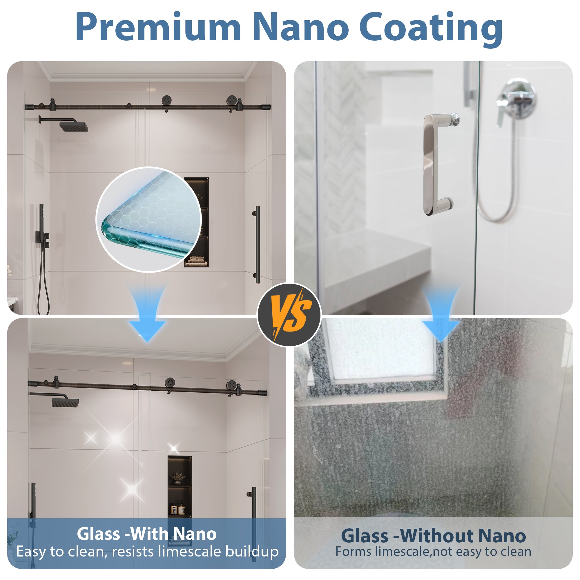 KPUY Frameless Sliding Shower Door, 1/4" Tempered Glass, Oil Rubbed Bronze – 76" H