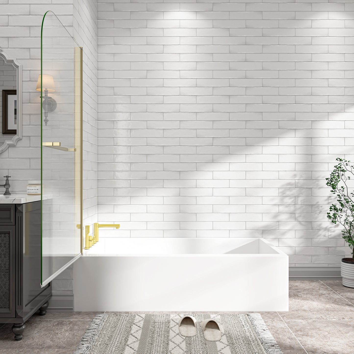 KPUY 32" x 55" Frameless Bathtub Screen | 180° Pivot Shower Door | Reversible