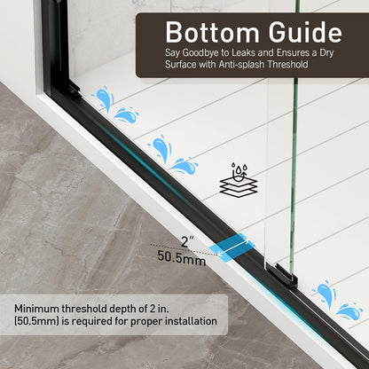 Shower Doors, 56-60" W x 76" H Semi Frame Double Sliding Glass Shower Door, 1/4" (6mm) Clear SGCC Tempered Glass with Explosion-Proof Film, Matte Black