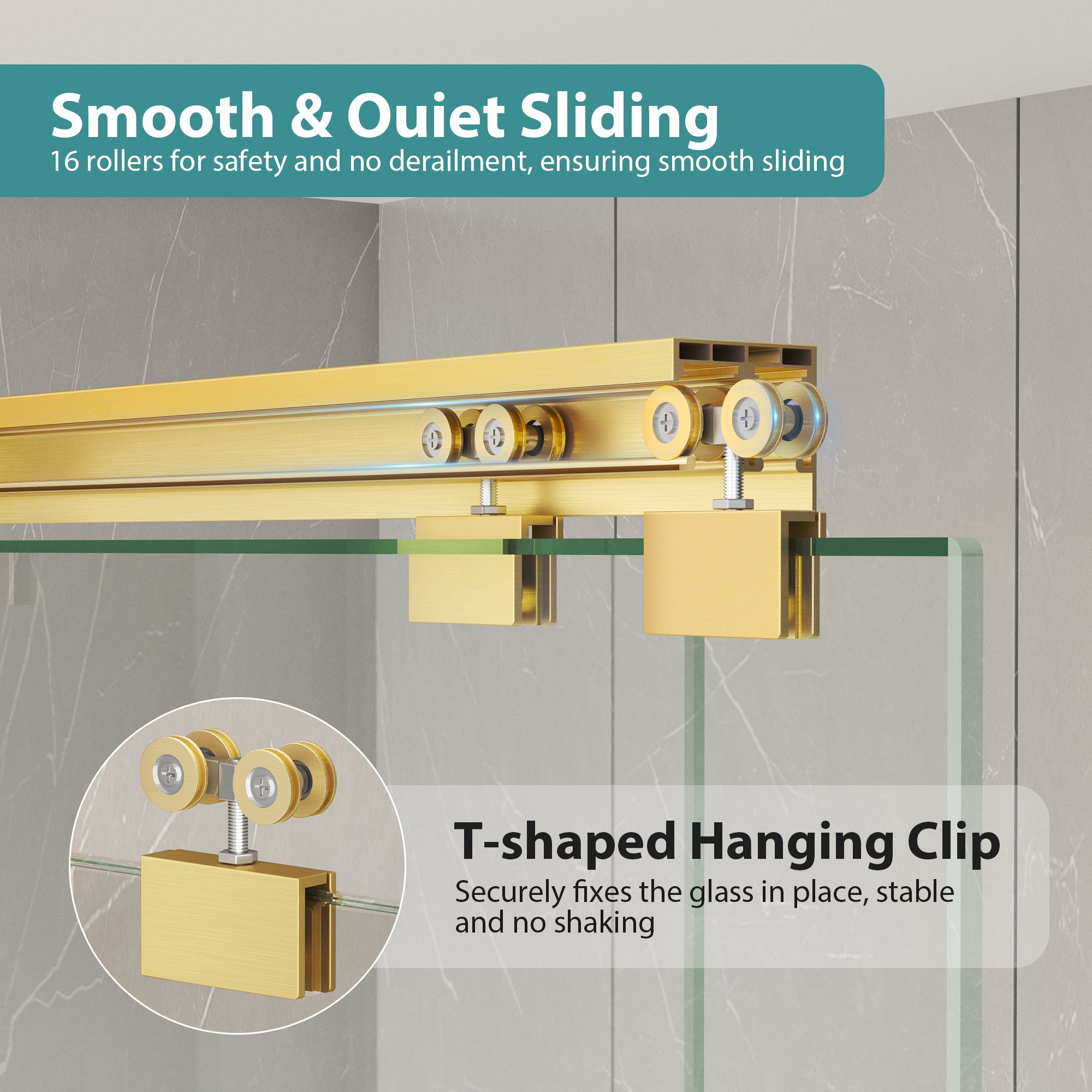 Brushed Gold Double Sliding Shower Door, Semi-Frameless, 55–60 in. W x 76 in. H, Model S0102