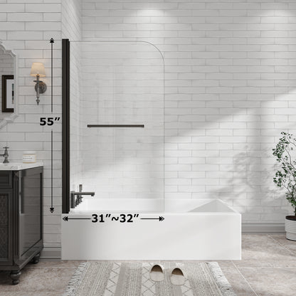 KPUY 32" x 55" Frameless Bathtub Screen | 180° Pivot Shower Door | Reversible
