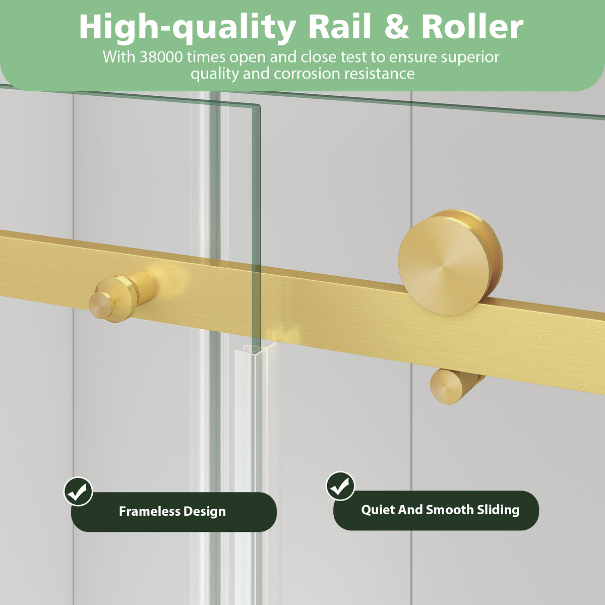 KPUY Frameless Sliding Bathtub Door, 60" H, 1/4" Tempered Glass, Brushed Gold