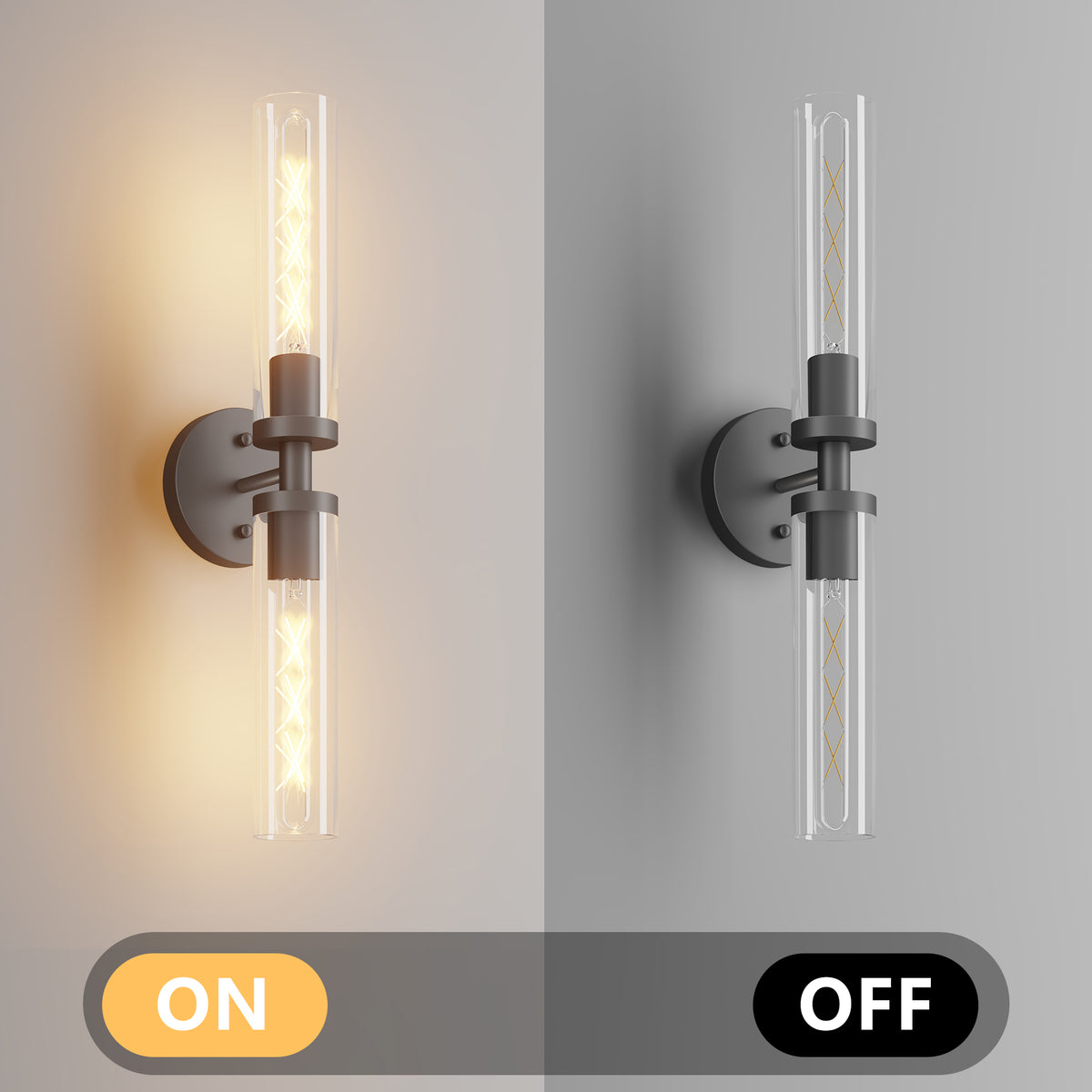 Wall Sconces Set of Two, Hardwired Matte Black Bathroom Sconces Wall Lighting with Clear Glass, Modern Sconces Wall Decor Set of 2 Wall Light fixtures for Bathroom Mirror Hallway (Bulbs Not Included)