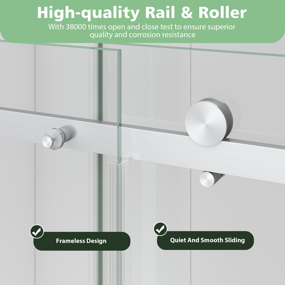 KPUY Frameless Sliding Bathtub Door, 60" H, 1/4" Tempered Glass, Brushed Nickel