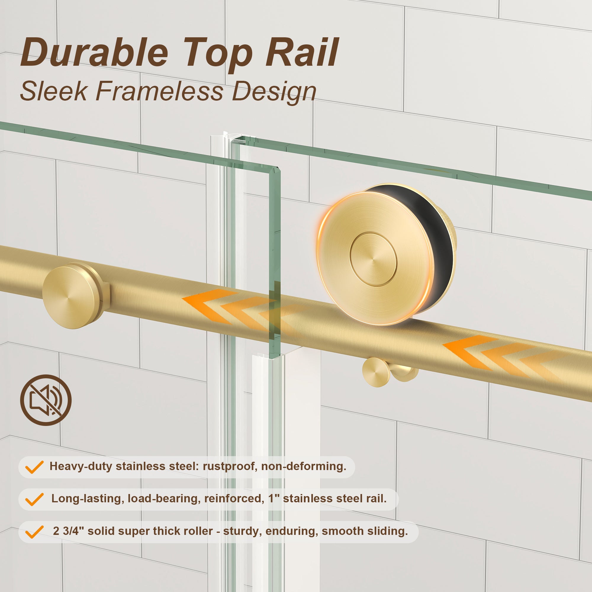55–60, 61–65 & 67–72 in. W x 76 in. H Frameless Sliding Shower Door, 5/16 in. Clear Glass – Brushed Gold