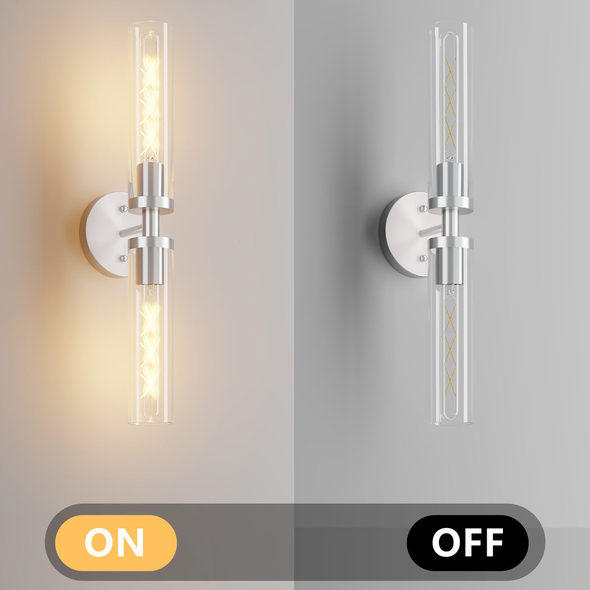 Wall Sconces Set of Two, Hardwired Brushed Nickel Bathroom Sconces Wall Lighting with Clear Glass, Modern Sconces Wall Decor Set of 2 Wall Light fixtures for Mirror Hallway (Bulbs Not Included)