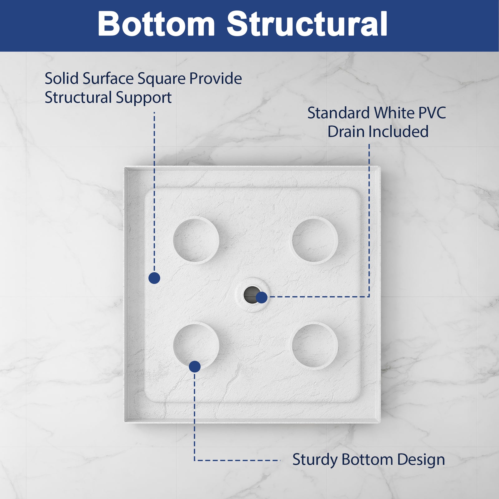 White Square Shower Base Series – 32 x 32 & 36 x 36 Inch