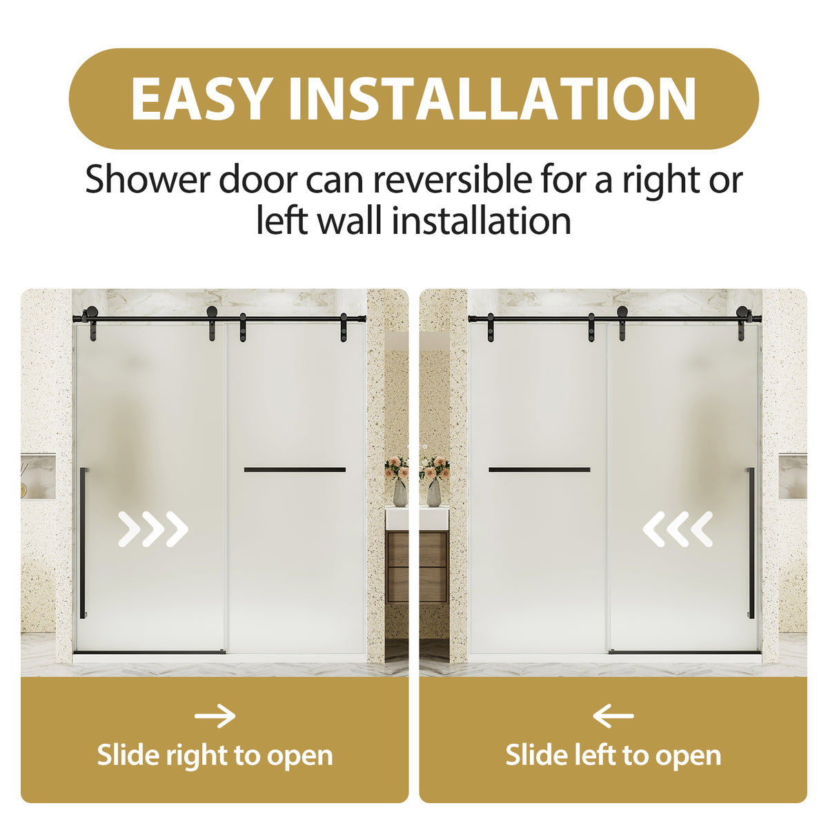 56"-60" W x 75" H Frameless Sliding Shower Door, Matte Black Shower Screen, 5/16" (8mm) Frosted Ultra-Clear Nano-Coated Tempered Glass