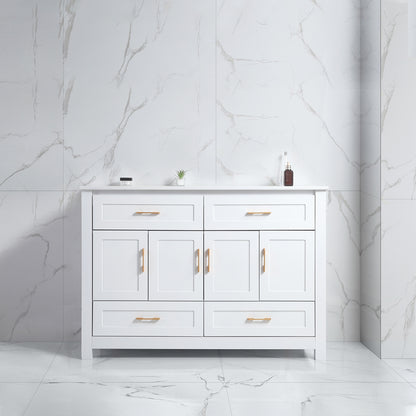 48" White Bathroom Vanity with Ceramic Sink Combo, Abundant Storage Cabinet -4 Soft close doors and 4 drawers