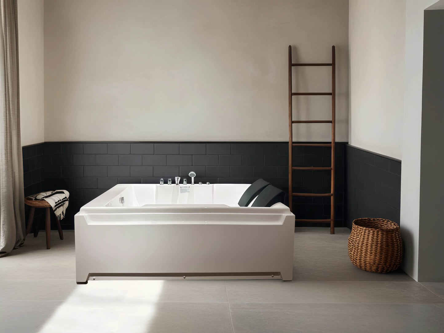 KPUY 73 Inch 2-Person Whirlpool Jetted Bathtub | Hydro Massage & LED Lights | Left Drain