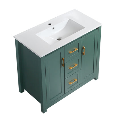 36"Green Bathroom Vanity with Single Sink, Combo Cabinet Undermount Sink, Bathroom Storage Cabinet with 2 Doors and 2 Drawer, Soft Closing, Multifunctional Storage