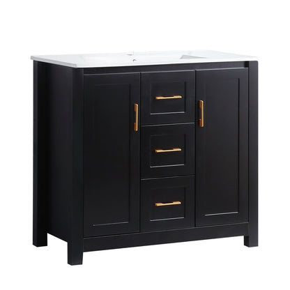 36" Black Bathroom Vanity with Single Sink, Combo Cabinet Undermount Sink, Bathroom Storage Cabinet with 2 Doors and 2 Drawer, Soft Closing, Multifunctional Storage