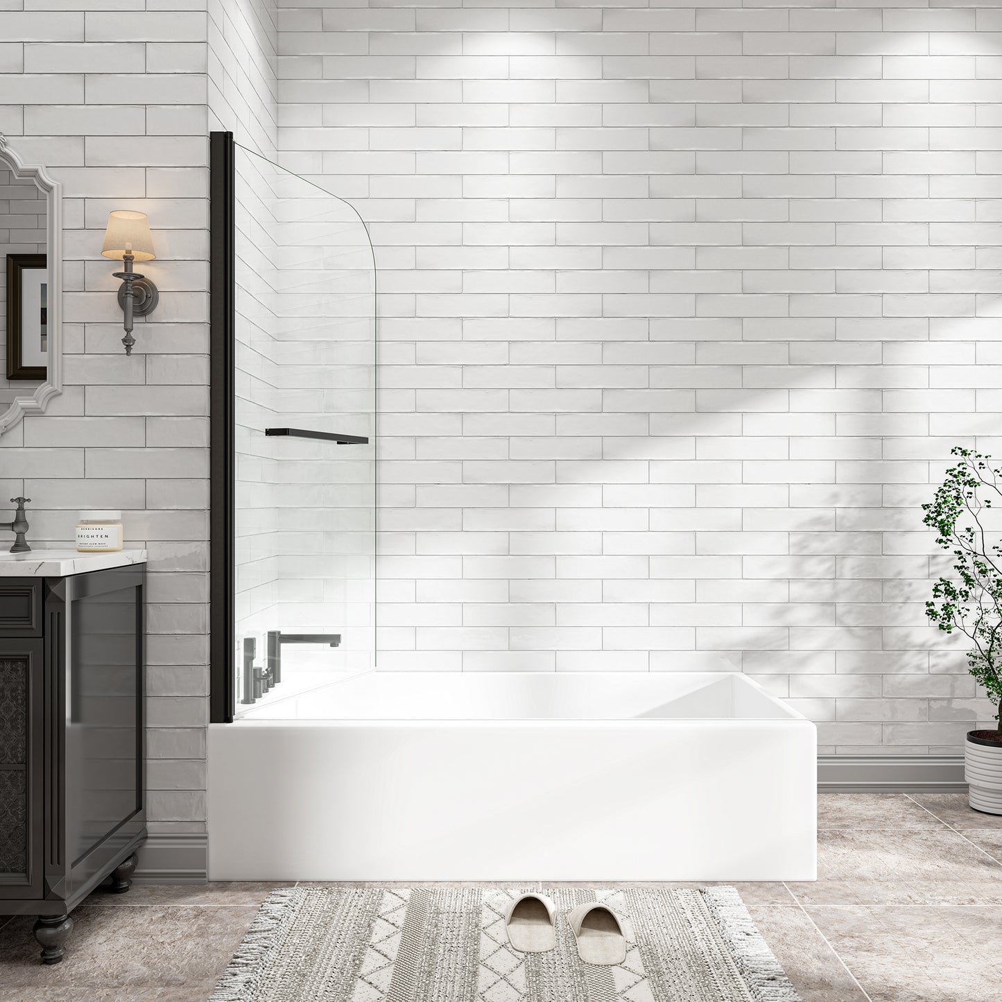 KPUY 32" x 55" Frameless Bathtub Screen | 180° Pivot Shower Door | Reversible